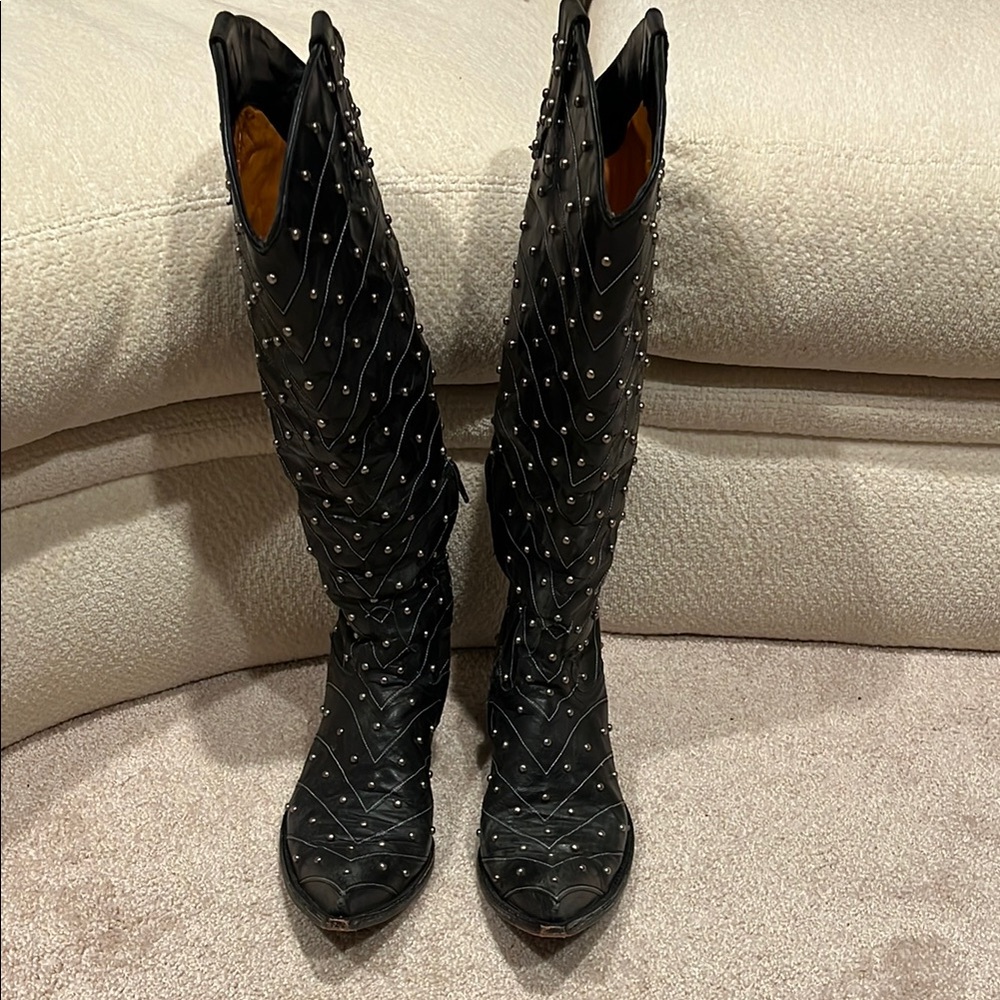 Black Studded Heeled Boots size 10